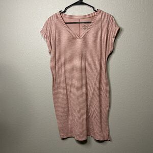 Sonoma Striped V-Neck T-Shirt Dress Size Medium Casual Pink White